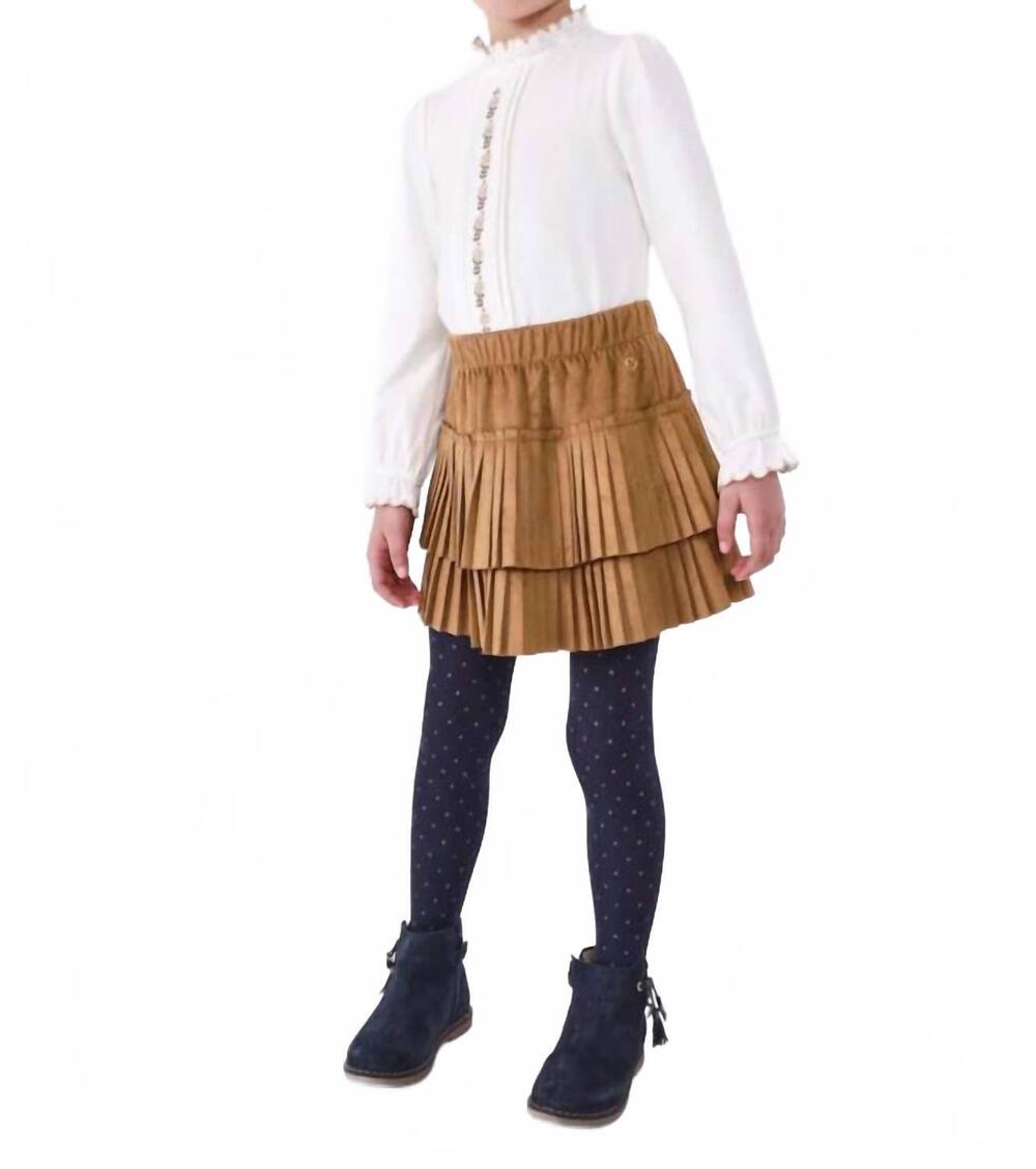 NEW MAYORAL girls pleated suede skirt in brownie